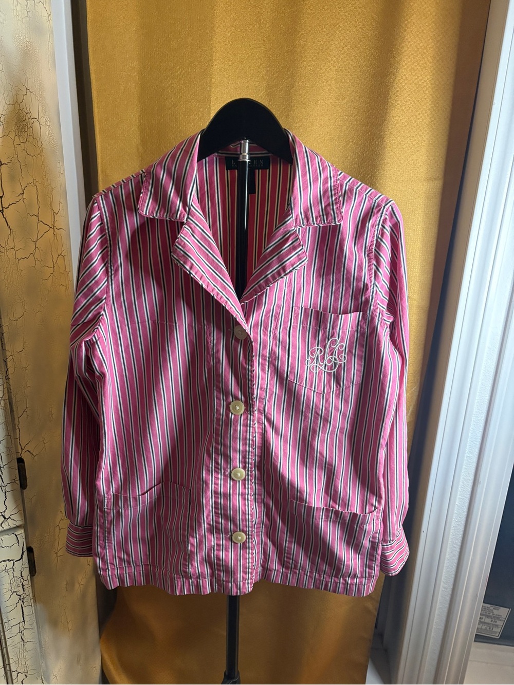 Ralph Lauren Pink & Navy Striped Button-Front Pajama Top Cozy Comfort Sz Small
